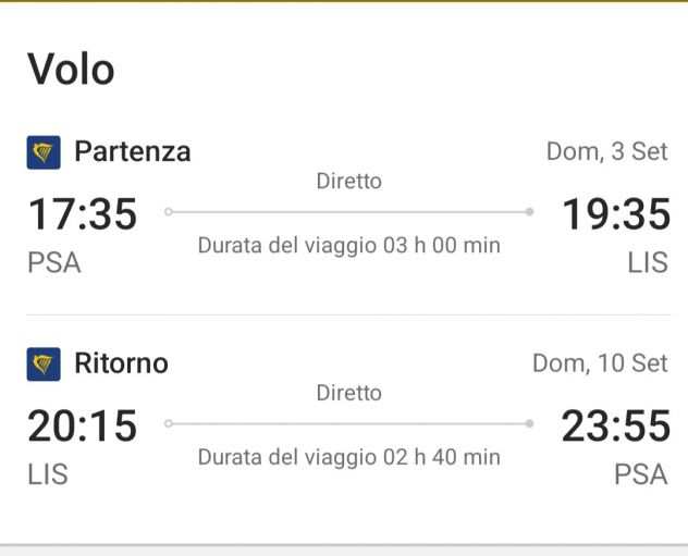 Biglietti aereo Pisa - Lisbona