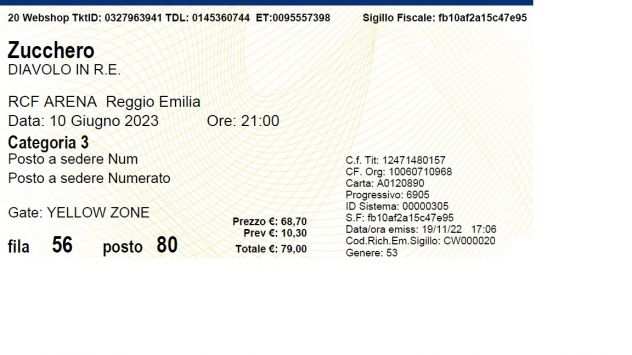 Biglietti Concerto Zucchero RCF ARENA10062023