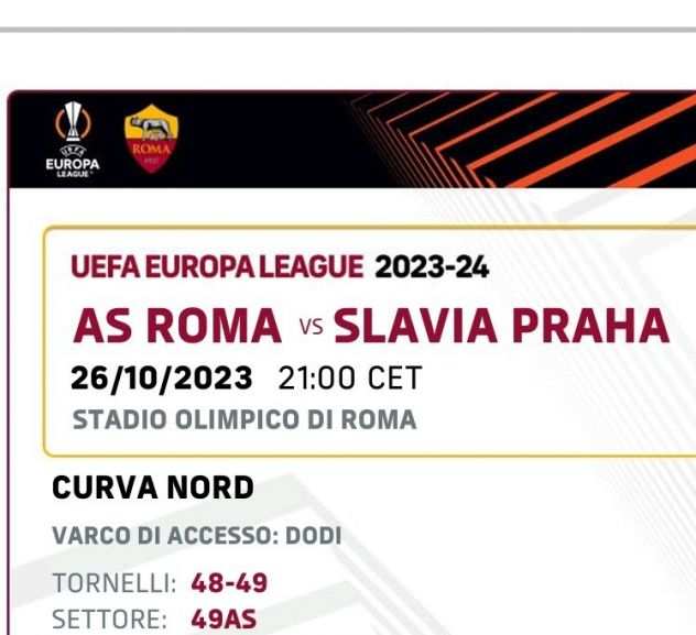 Biglietti CURVA NORD ROMA vs SLAVIA PRAGA