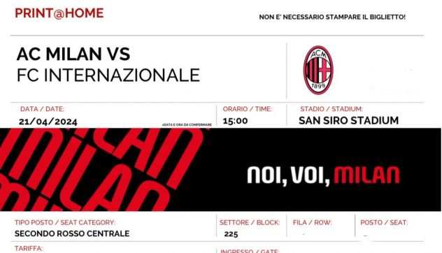 Biglietti Derby Milan Inter 21 Aprile