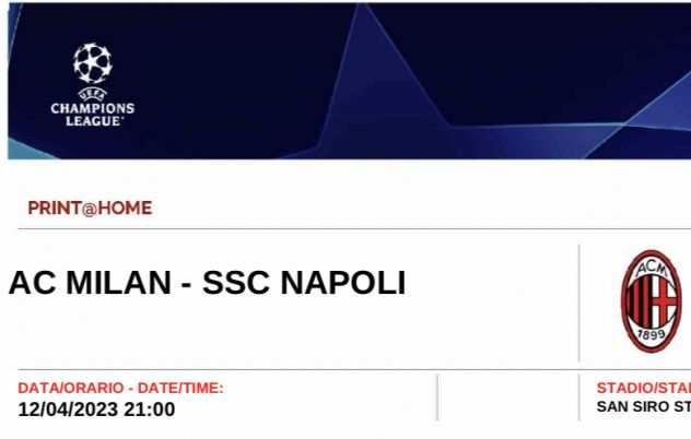 Biglietti Milan-Napoli  Secondo verde 2 biglietti  Champions League