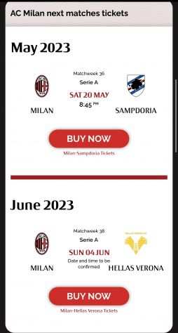 Biglietti Milan-Samp e Milan-Verona