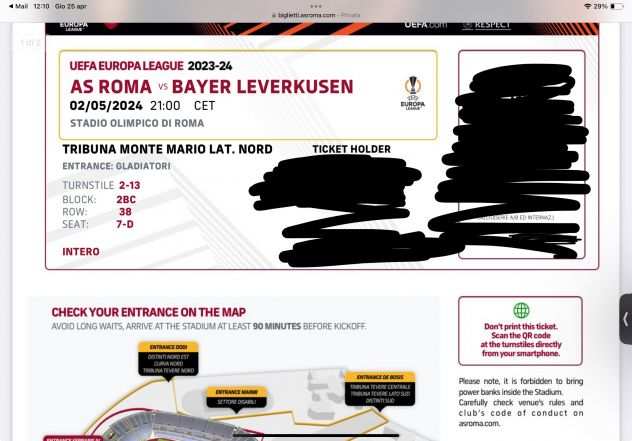 Biglietti Roma Bayer Leverkusen Tribuna Monte Mario Laterale Nord