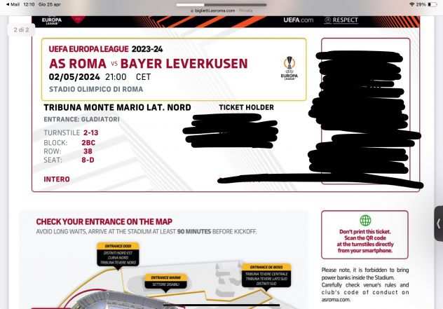 Biglietti Roma Bayer Leverkusen Tribuna Monte Mario Laterale Nord