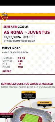 Biglietti Roma Juventus 05 Maggio 2024