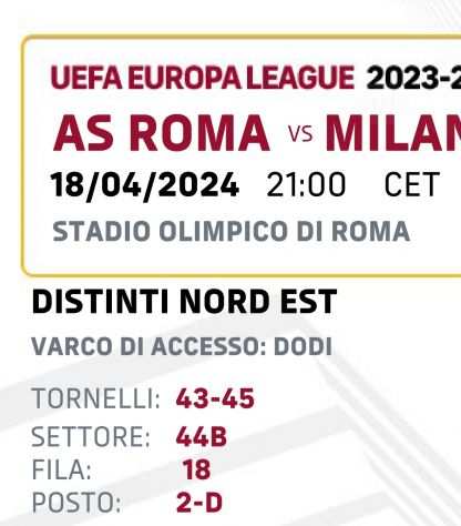 Biglietti Roma Milan 18 aprile Europa League