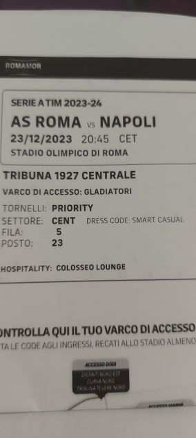 Biglietti Roma Napoli 23 Dicembre Tribuna Donore 1927