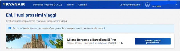 Biglietto aereo ar Bergamo-Barcellona 18-22 agosto 2023