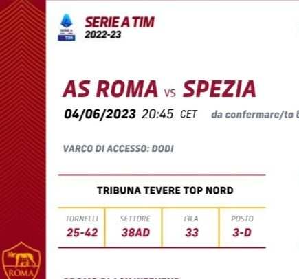 Biglietto As Roma-Spezia