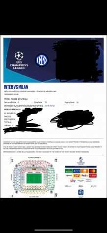 BIGLIETTO CHAMPIONS LEAGUE.INTER MILAN 1605 -1 Biglietti posti VIP 1 ANELLO