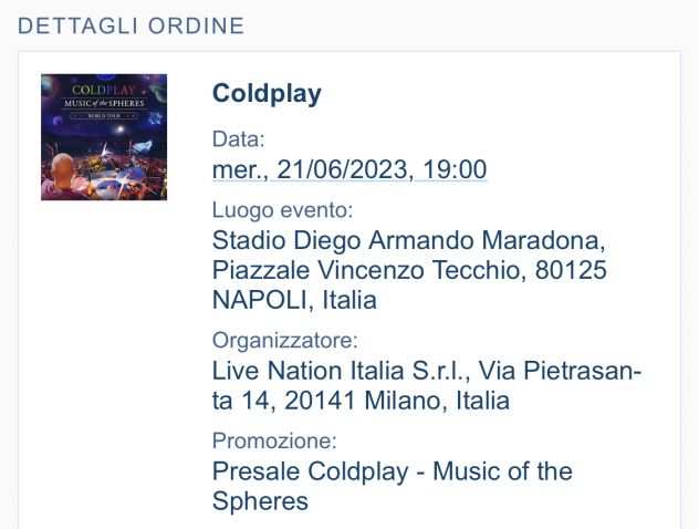Biglietto Coldplay