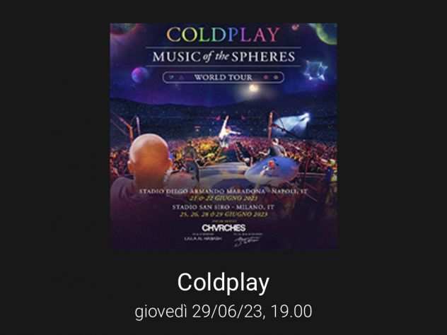 BIGLIETTO COLDPLAY 29 GIUGNO