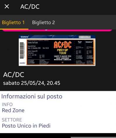 Biglietto concerto ACDC 25 maggio 2024 Red Zone Reggio Emilia