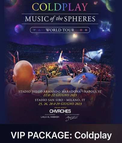 Biglietto concerto Coldplay 2023 IMPERDIBILE. Posizione HOT TICKET VIP