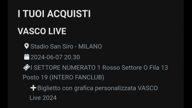 Biglietto concerto Vasco Milano