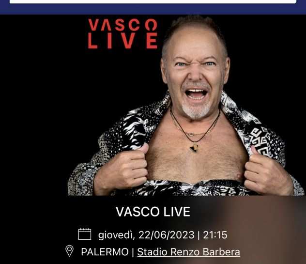 Biglietto Concerto Vasco Rossi 22 giugno Palermo