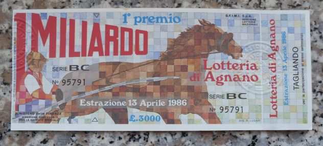 BIGLIETTO DELLA LOTTERIA DI AGNANO 1986 CON TAGLIANDO in fds -