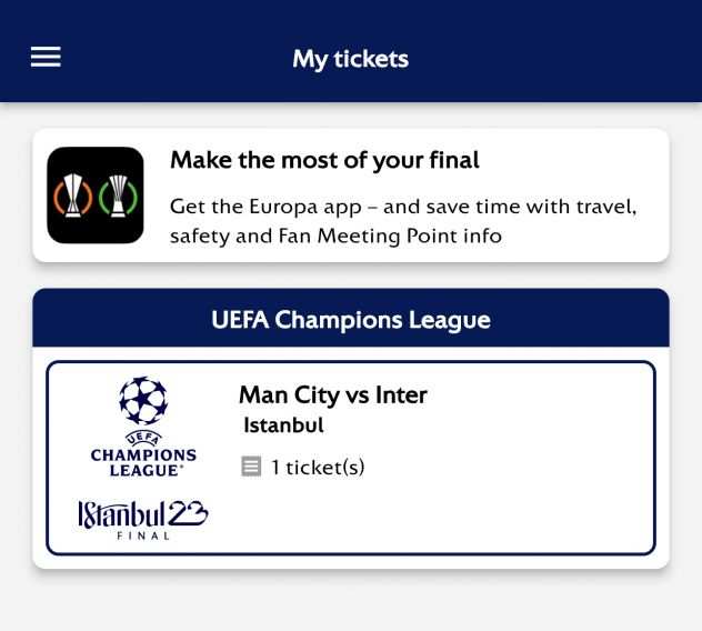 Biglietto finale Champions League City-Inter