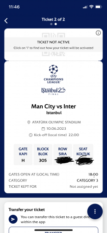 Biglietto finale Istanbul Man City - INTER Categoria 3