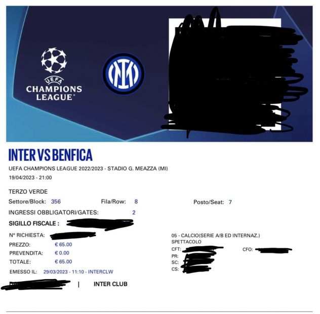 Biglietto Inter benfica