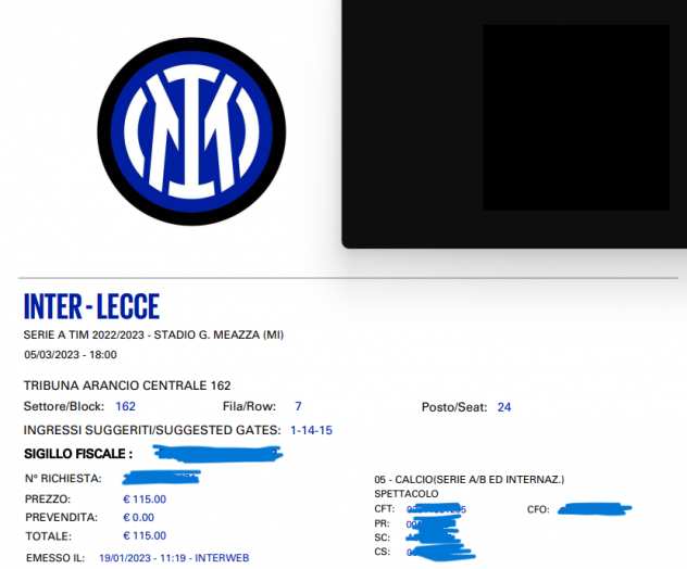 Biglietto Inter Lecce 5 marzo 2023 ore18