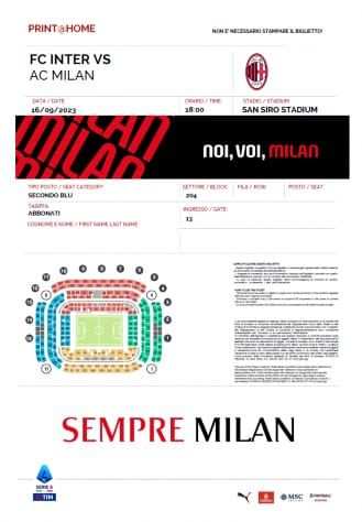 Biglietto Inter - Milan - Settore Ospiti CURVA SUD (2 anello blu)