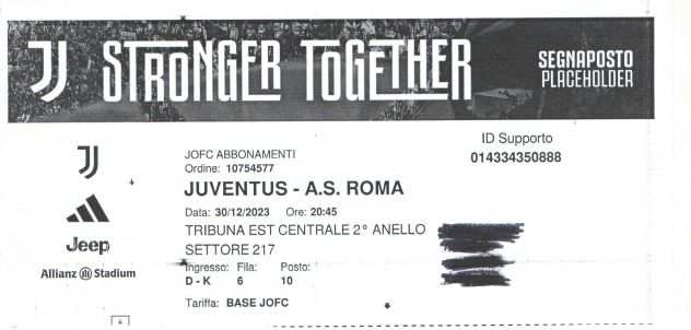 Biglietto Juve - Roma 301223