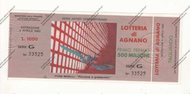 BIGLIETTO LOTTERIA DI AGNANO CON TAGLIANDO DEL 1982 IN FDS -