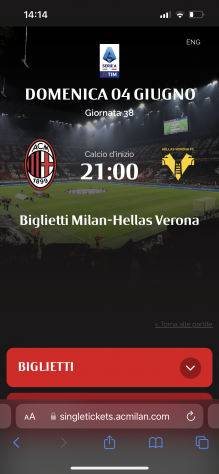 Biglietto Milan - Verona 040623 ore 21.00 Terzo Rosso Centrale