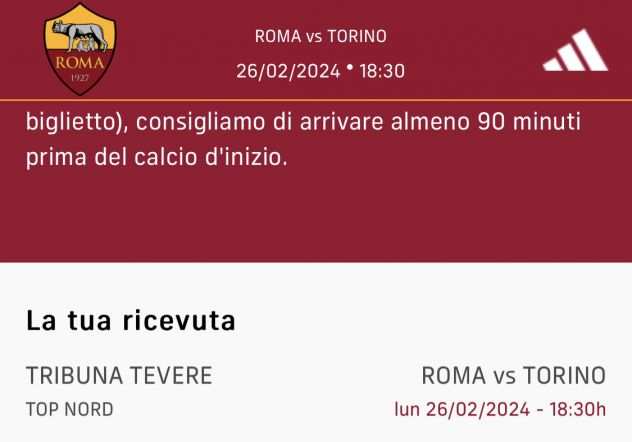 biglietto partita roma torino del 26022024 sommita tribuna tevere nord