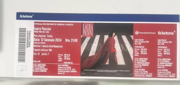 Biglietto PAUSINI Torino 12 gennaio