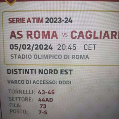 Biglietto Roma Cagliari distinti nord est