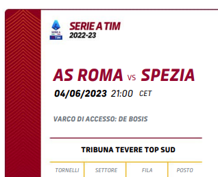 biglietto Roma La Spezia Tribuna 4 giugno 2023