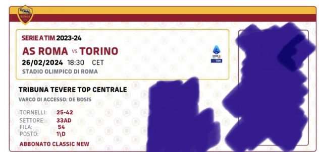 Biglietto Roma Torino Tribuna Tevere