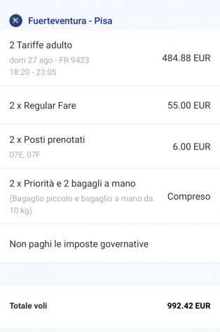 Biglietto Ryanair AR Pisa-Fuerteventura