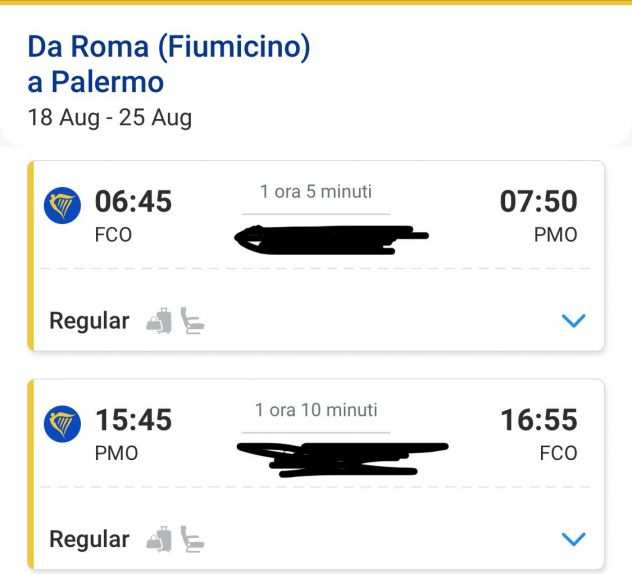 biglietto ryanair ar ROMA - PALERMO