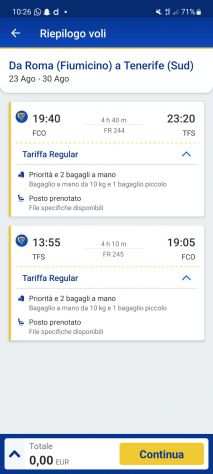 Biglietto ryanair per tenerife