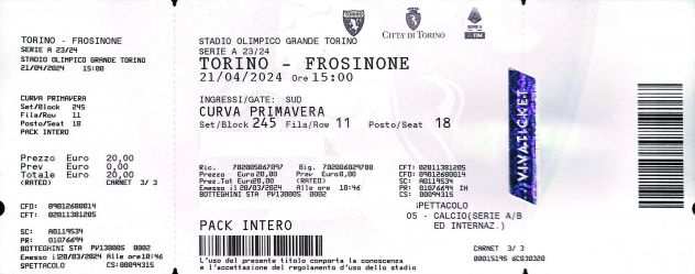 Biglietto Torino - Frosinone curva Primavera
