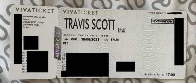 Biglietto travis Scott Milano 300622- Ingresso PIT. Cartaceo.