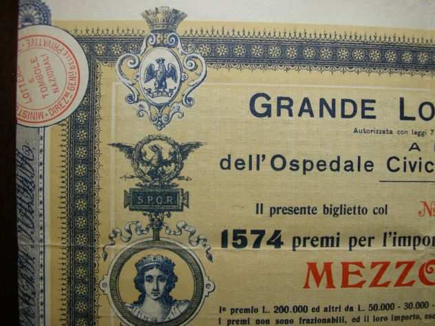 Biglietto vintage grande lotteria italiana Palermo anno 1915
