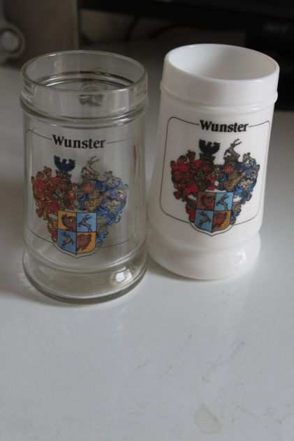 BIRRA WUNSTER boccali in vetro e bianco da collezione