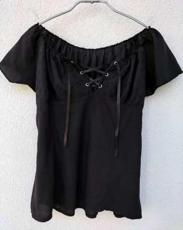 BLUSA CON PIZZO SANGALLO stringata lacci raso