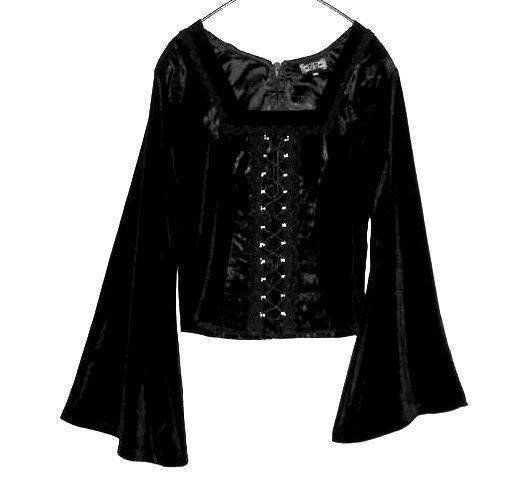 BLUSA GOTICA MEDIEVALE velluto pesante stringata lacci maniche ampie NUOVA