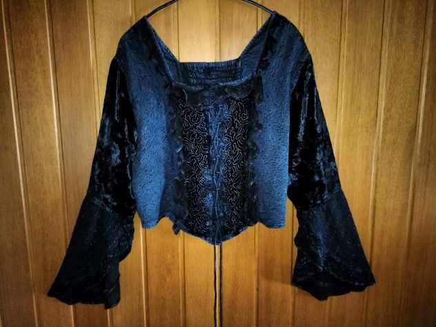 BLUSA STRINGATA LACCI con velluto, ricami, maniche svasate NUOVA