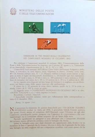 BOLLETTINO N.85 DEL 30 AGOSTO 1962 DEI CAMPIONATI MONDIALI DI CICLISMO