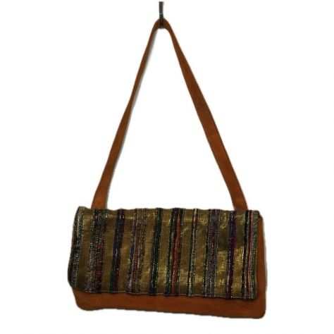 Borsa Minelli in Cuoio e Tessuto, Stile Vintage, Made in Italy, Come Nuova