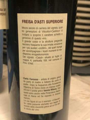 Bottiglia vino Freisa Cagrave del Prete, 0,75L 1983