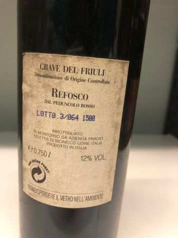 Bottiglia vino Refosco, 0,75L anno 1992, Prodotto da Pradio, gradazione 12.0