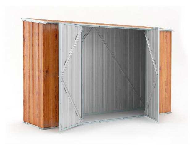 Box in Acciaio Zincato Casetta da Giardino in Lamiera 3.07 x 1.00 m x h1.92 m - 75 KG - 3.07 metri quadri - LEGNO