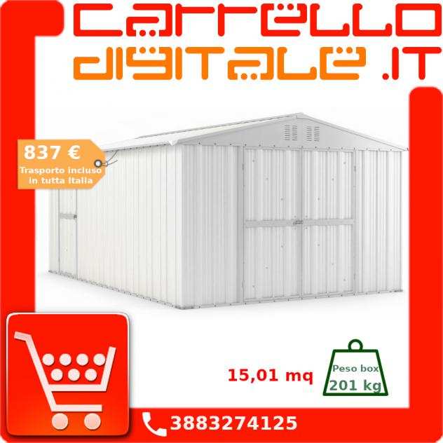 Box in Acciaio Zincato Casetta da Giardino in Lamiera 3.27 x 4.59 m x h2.17 m - 201 KG ndash 15,01 metri quadri ndash BIANCO